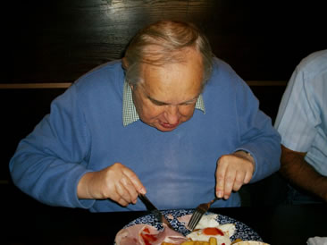 Photo shows Neville enjoying his ham, egg and chips at the pub